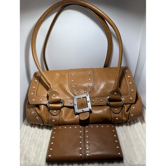 Michael Kors Handbags - Michael Kors Vintage Astor Leather Purse & Wallet set Caramel Colored w. Silver
